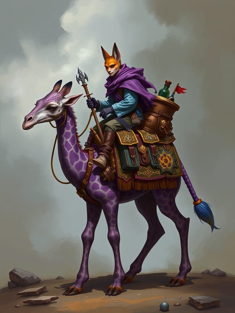Merchant on a Two-Headed Purple Giraffe in High Fantasy Land...