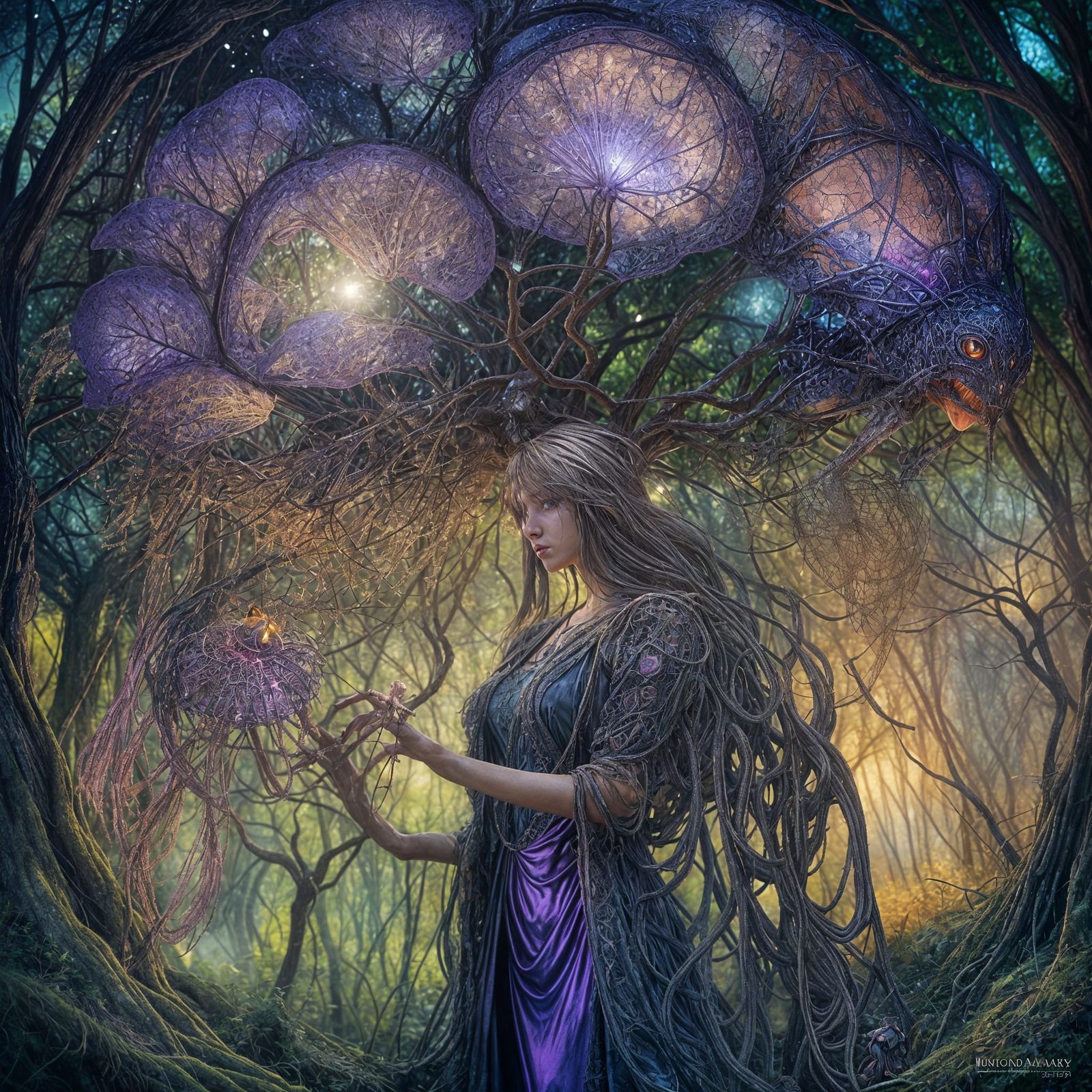 Art Nouveau Spiderweb Car in Enchanted Forest