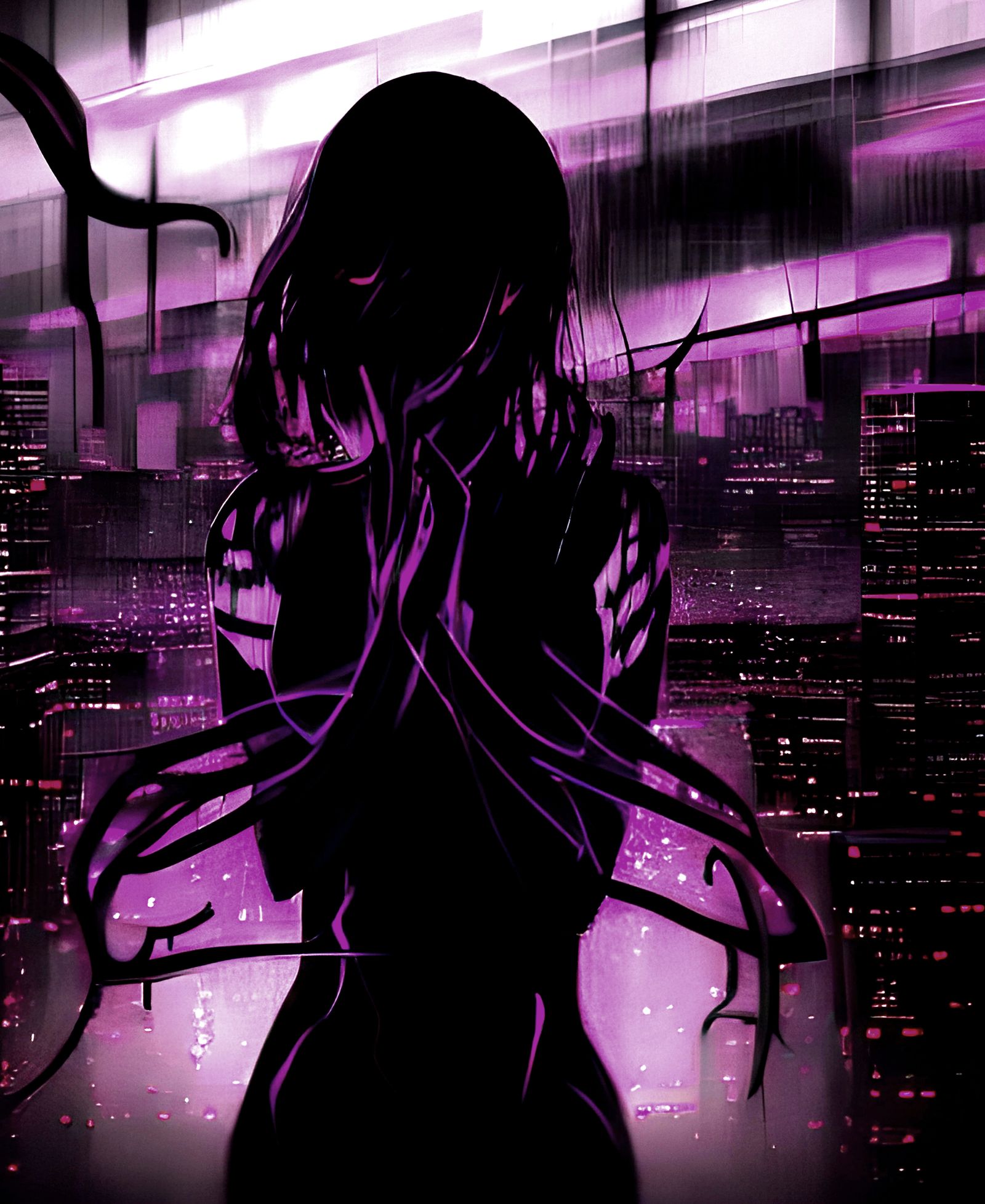 Neon Octopus City Silhouette: Alcohol Ink Double Exposure