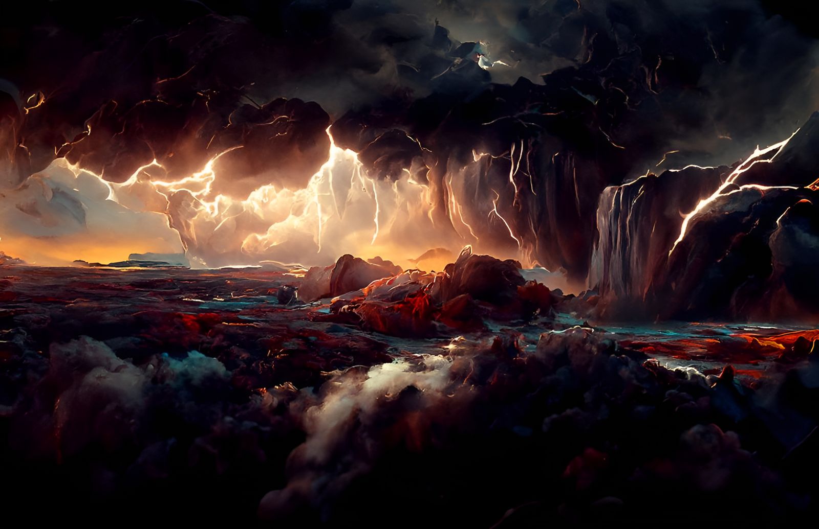 Raging Lightning Storm in Canyon Landscape