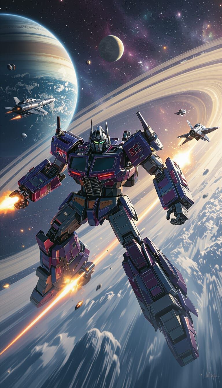 Optimus Prime and Bumblebee Battle in Saturn's Rings