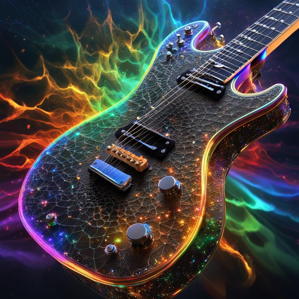 Futuristic Guitar Design with Fire Explosion Background