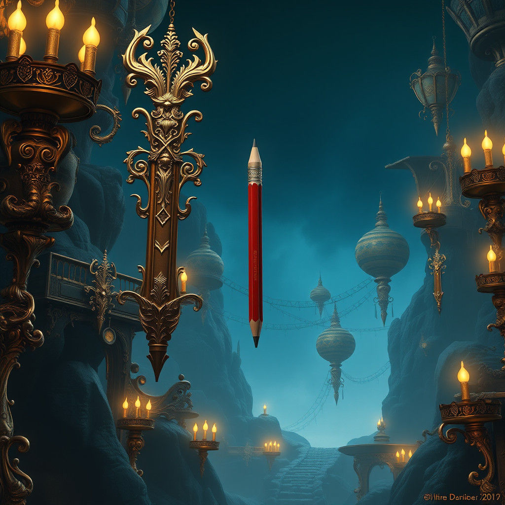 Ornate Pencil in Mystical Fantasy Artscape