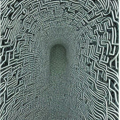 Labyrinthine Humanoid Creature in Dark Surrealism Style