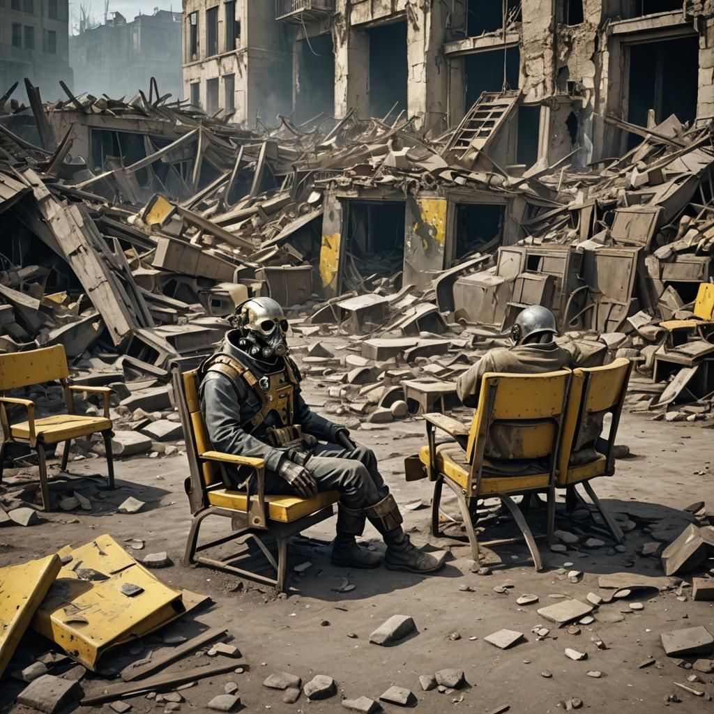 Decaying Undead Character in Post-Apocalyptic Ruins