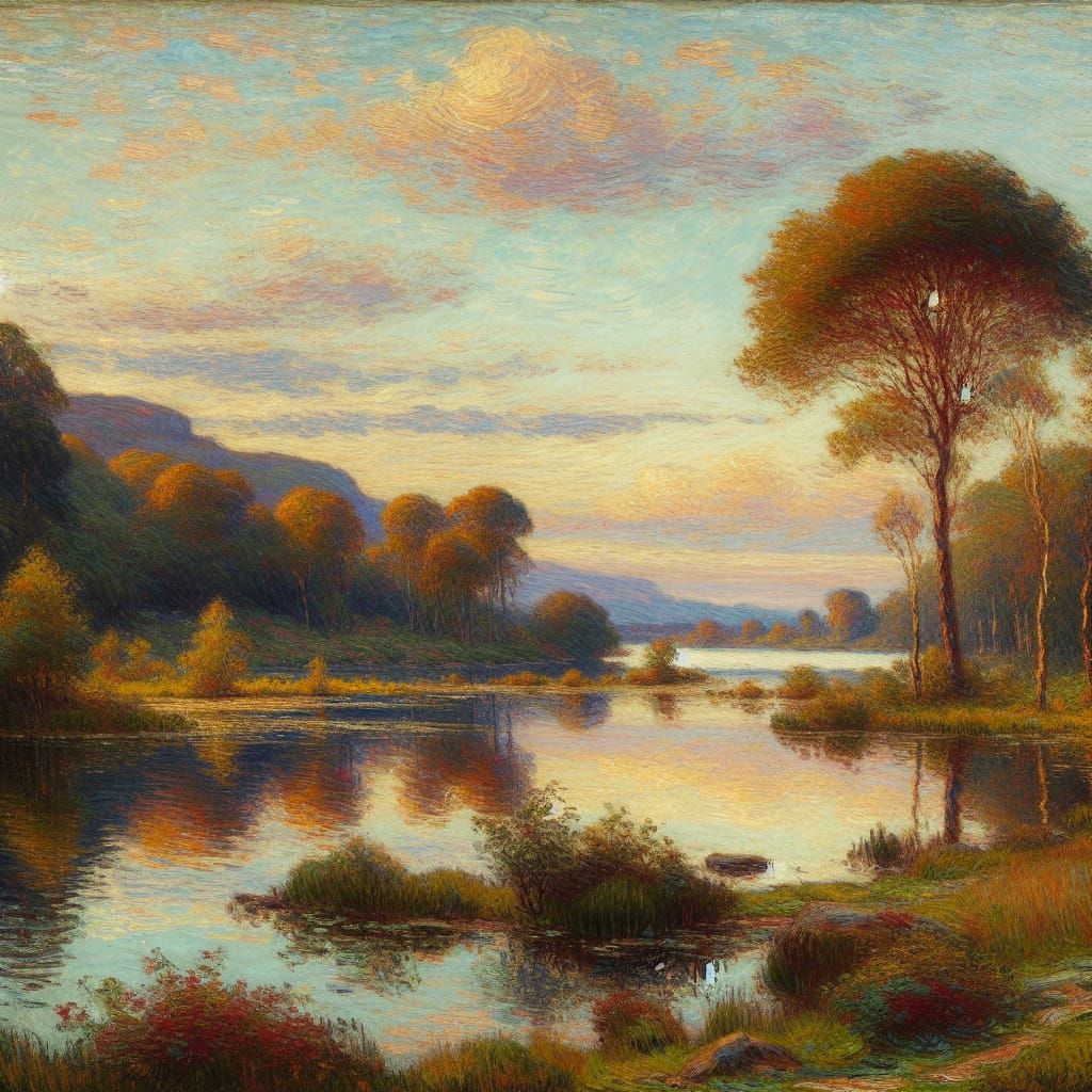 Impressionistic Lake Scene in Rich Oil Colors