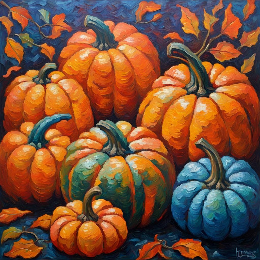 Pumpkin Carvings in Expressionist Impasto Style
