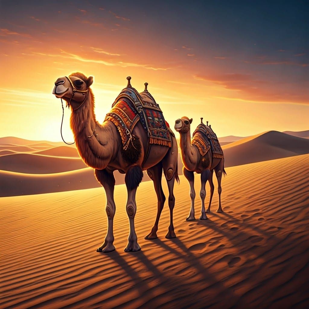 Mystical Desert Caravan in Ethereal Style