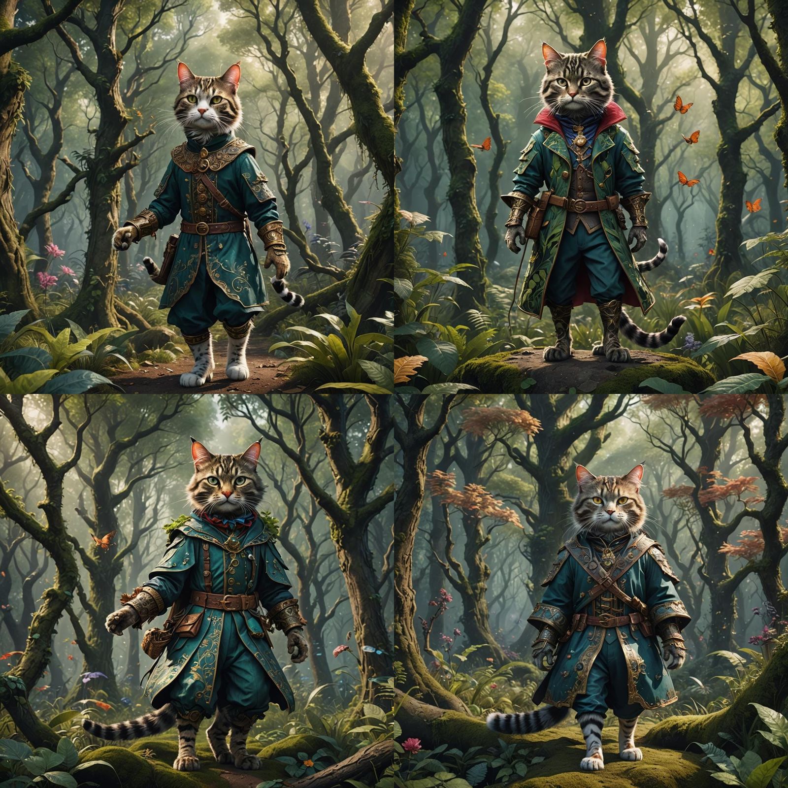 Anthropomorphic Cat in Whimsical Forest: Detailed Matte Pain...