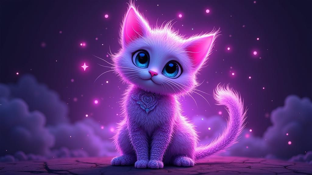 Cartoon Cat with Purple Aura in Abstract Digital Art