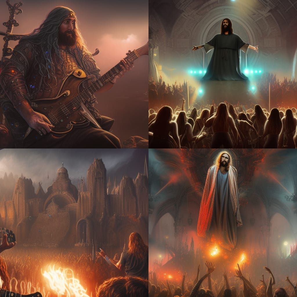 Jesus Shreds Guitar in Heavy Metal Band