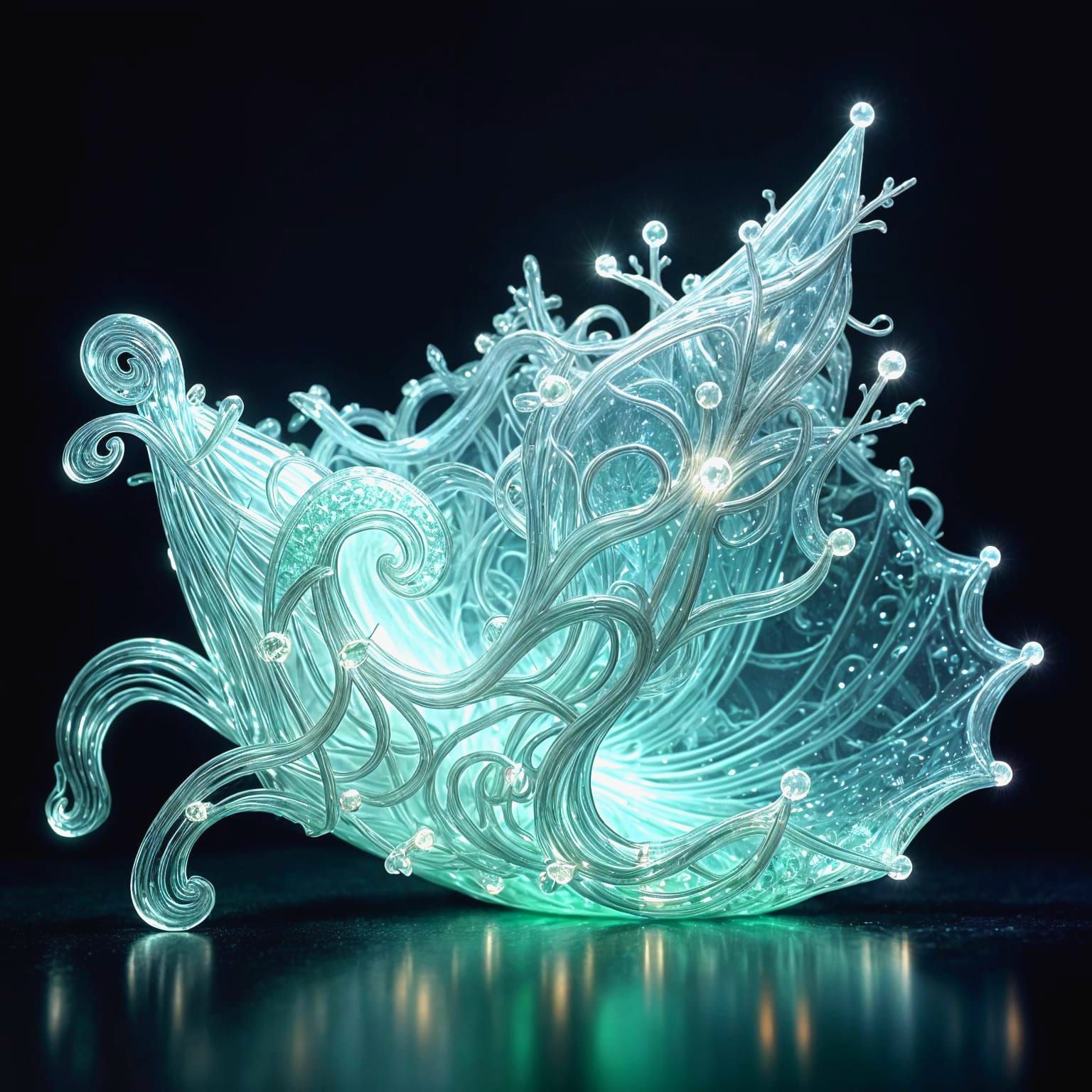 Jade Glass Clam Shell with Bioluminescent Sparkle