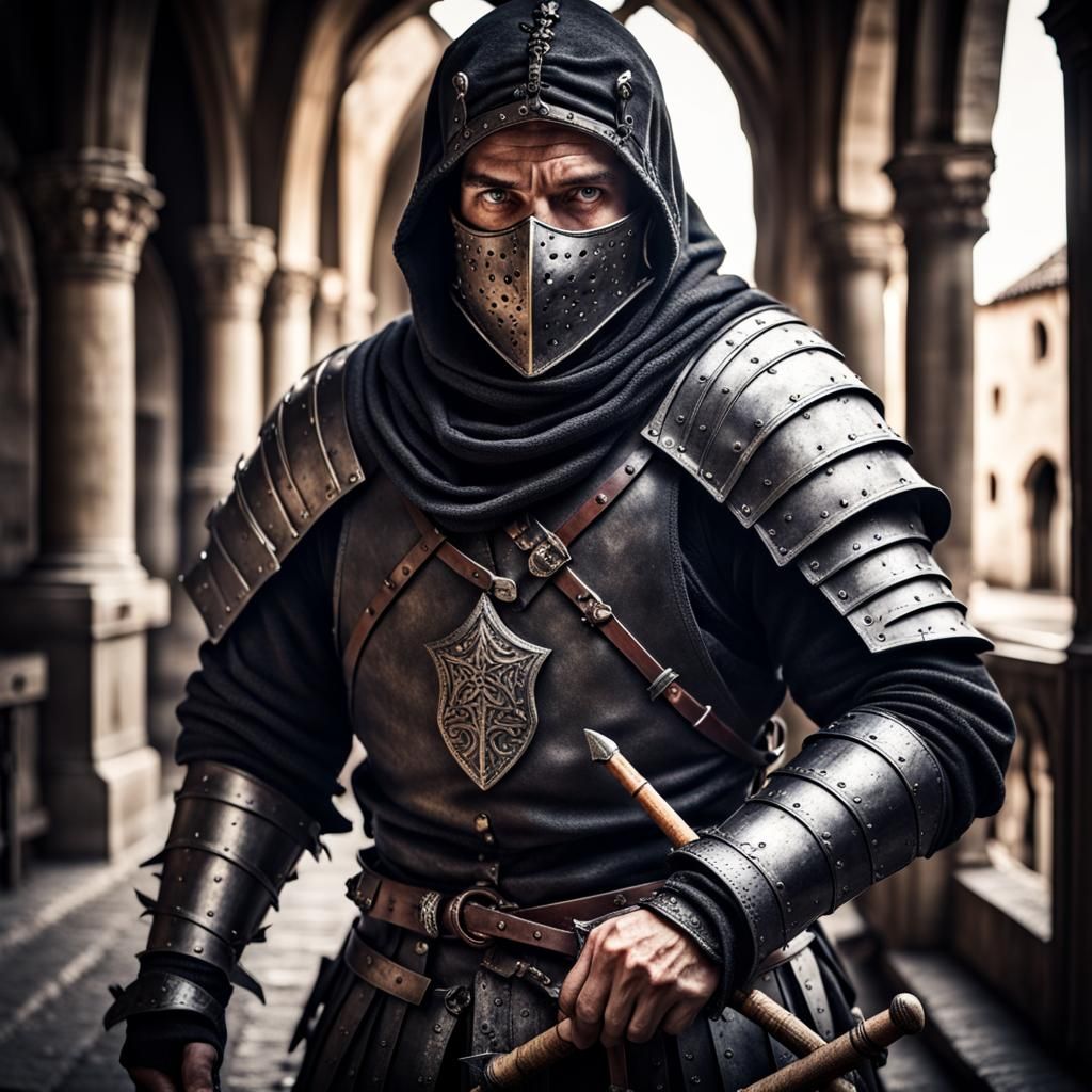 Medieval Thief in Dark Armor, Hyperrealistic
