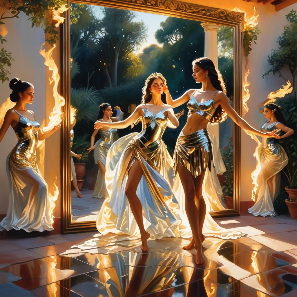 Goddess Dancer Reflection in Sparkling Garden