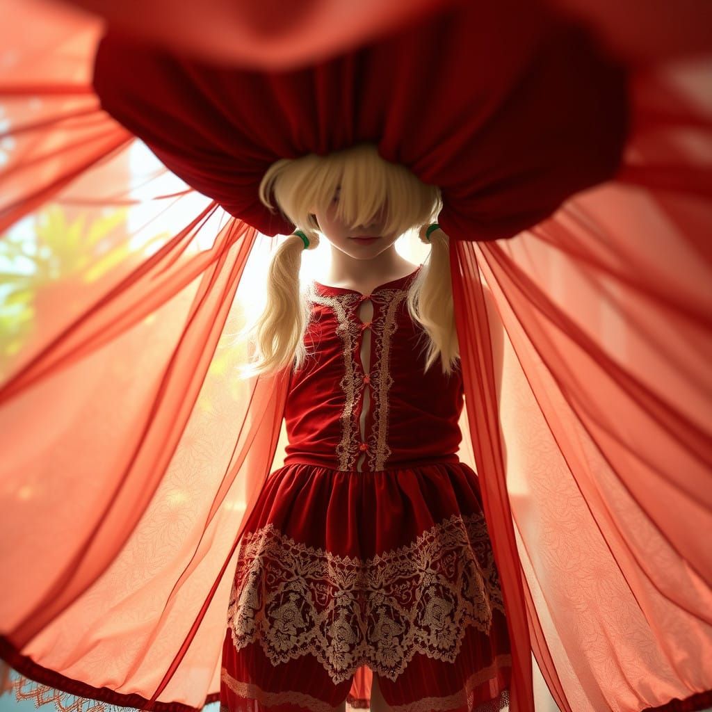 Young Man in Velvet Peter Pan Dress from Underskirt View