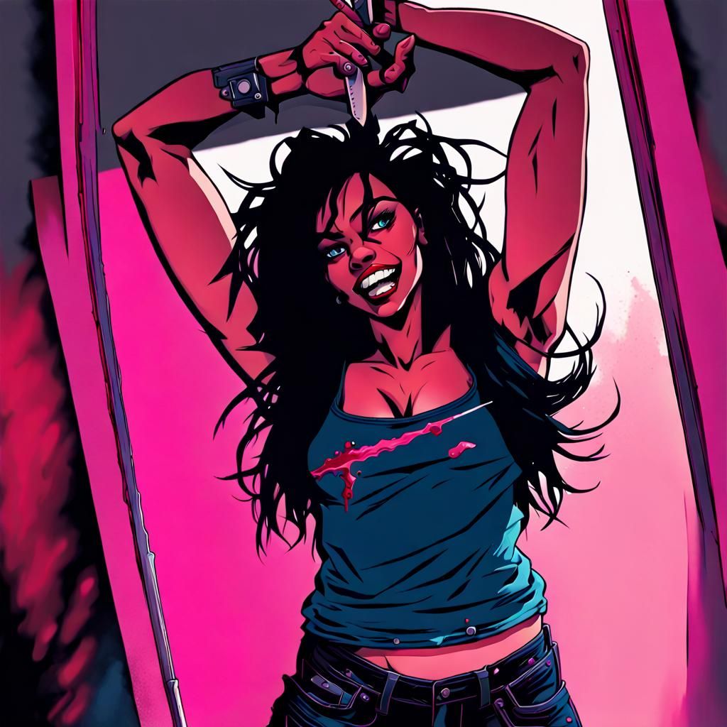 Dark Comic Book Portrait of Trans Woman with Knife