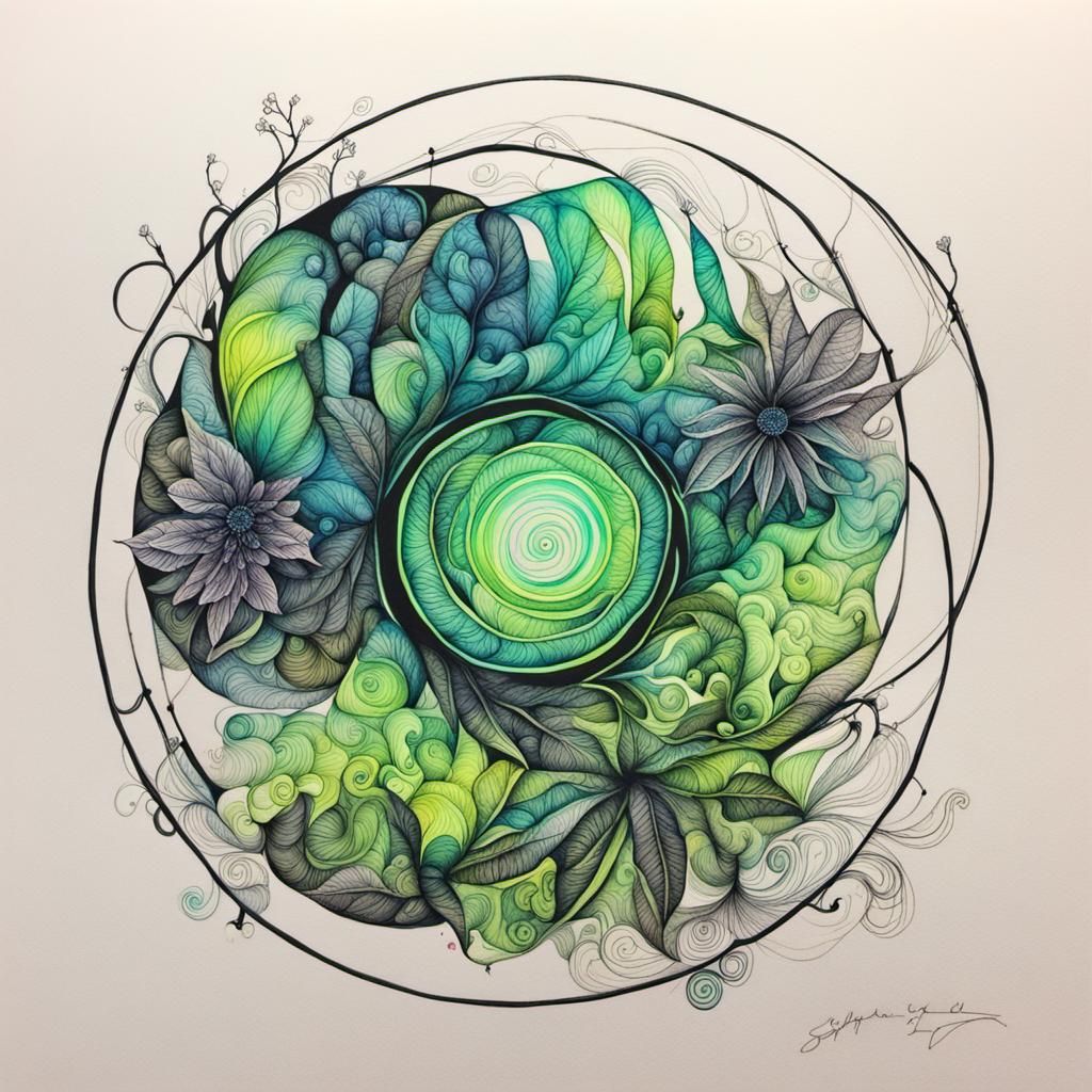 Neon Glowing Botanical Ink Drawings in Fantasy Style