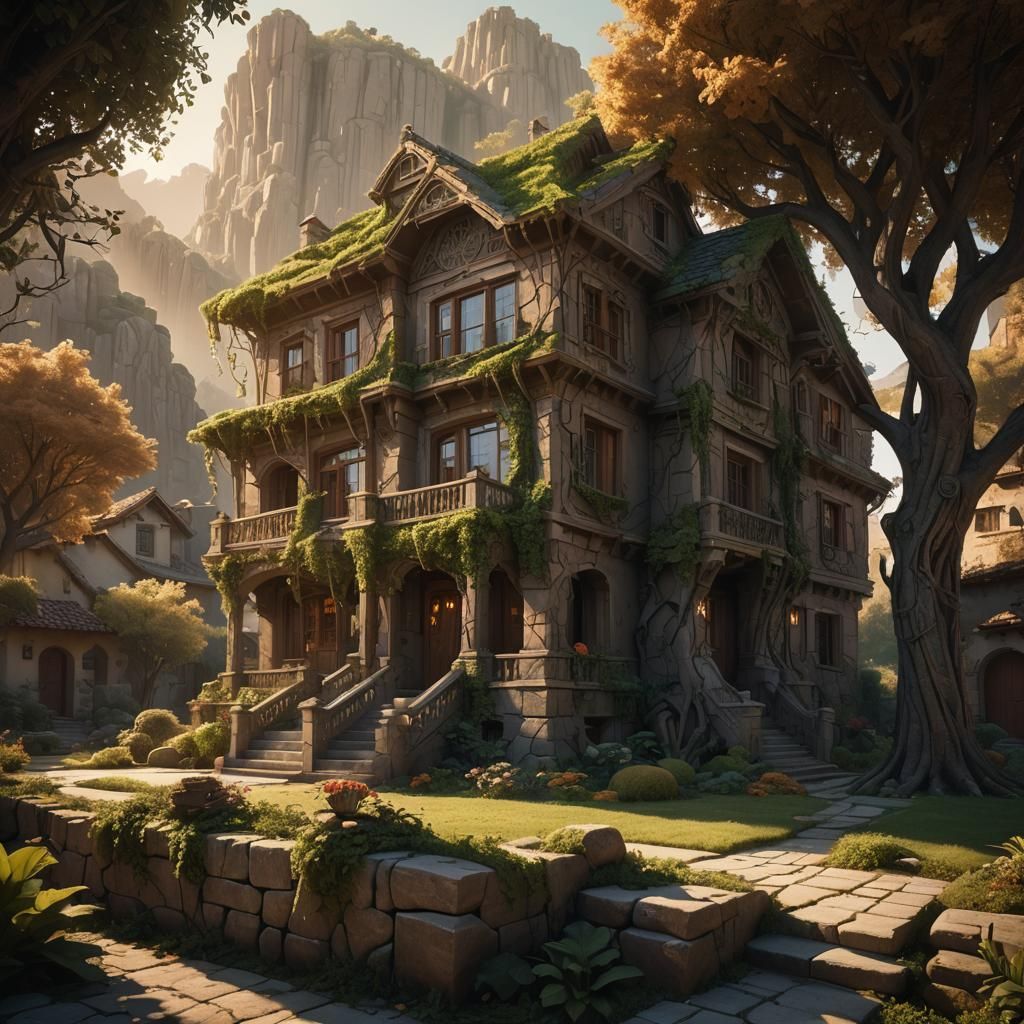 Glowing Block Appears Before House: Fantasy Matte Painting