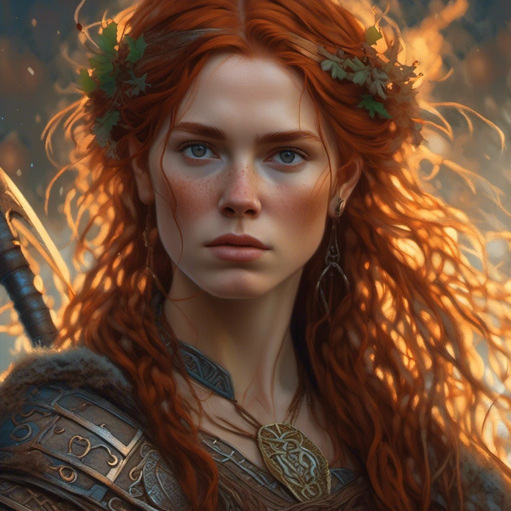 Celtic Warrior Woman Portrait in Hyperrealism Style