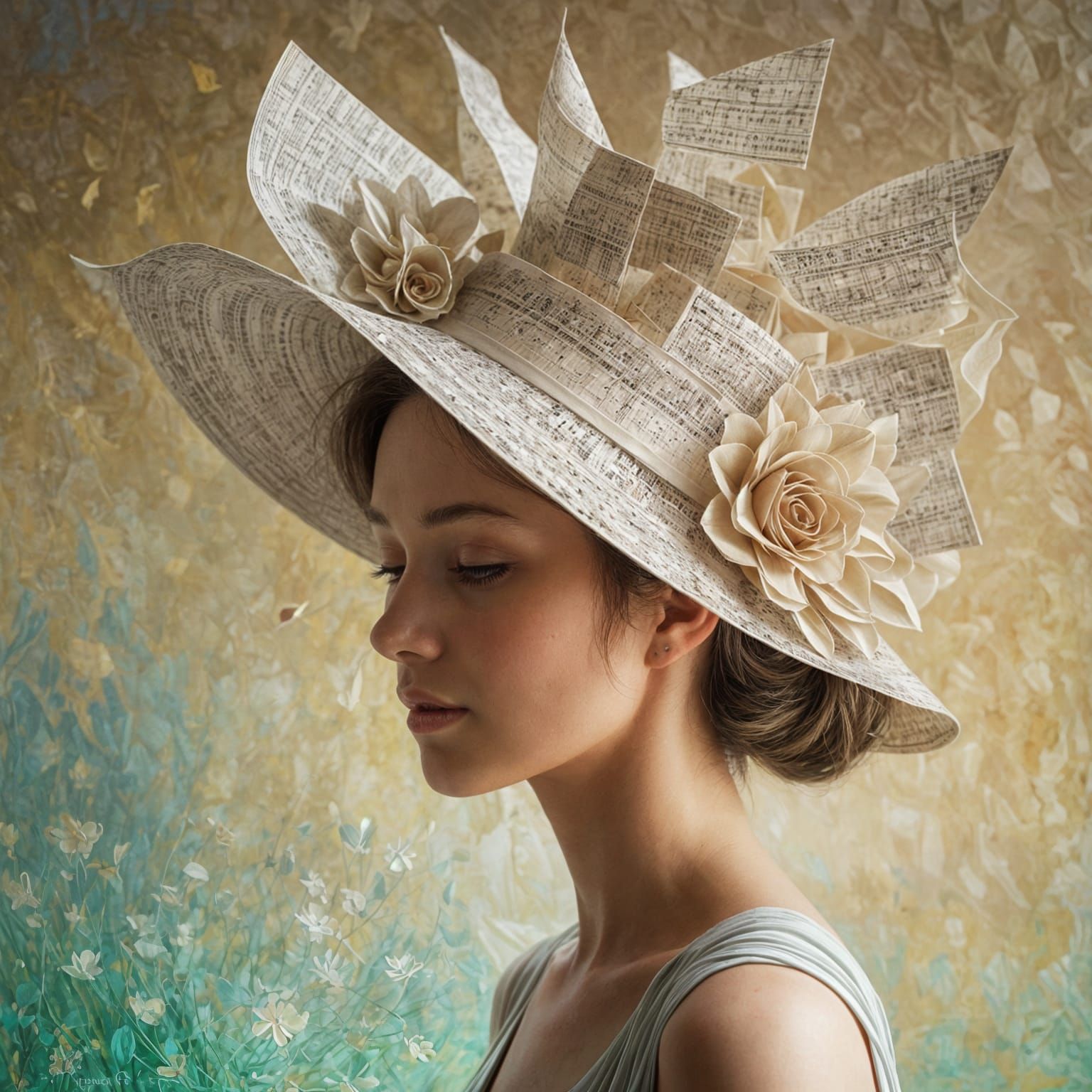 Elegant Woman in Music Sheet Hat