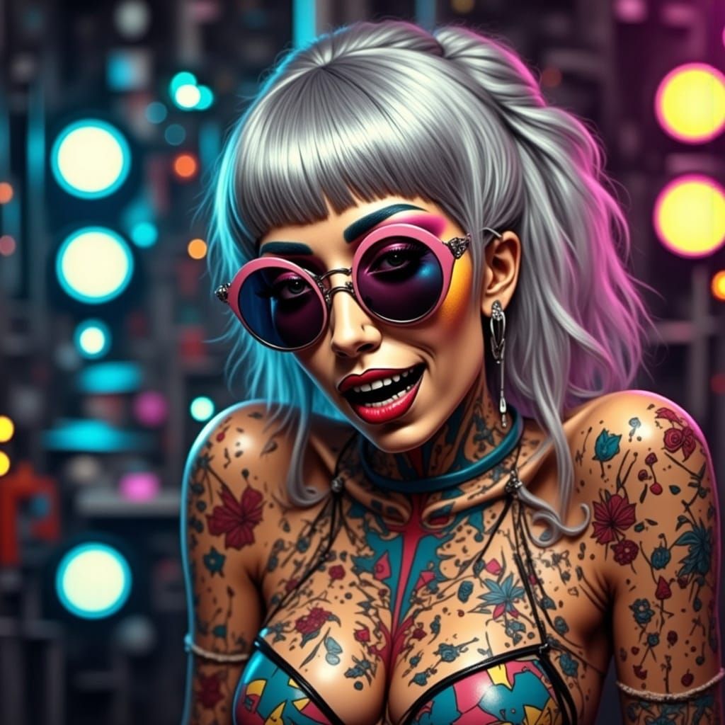 Bold Makeup and Silver Wig in Flashing Lights