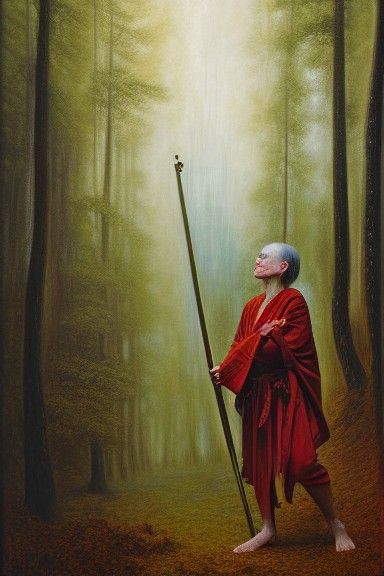 Blind Warrior-Monk Portrait in Oil, Fantasy Art