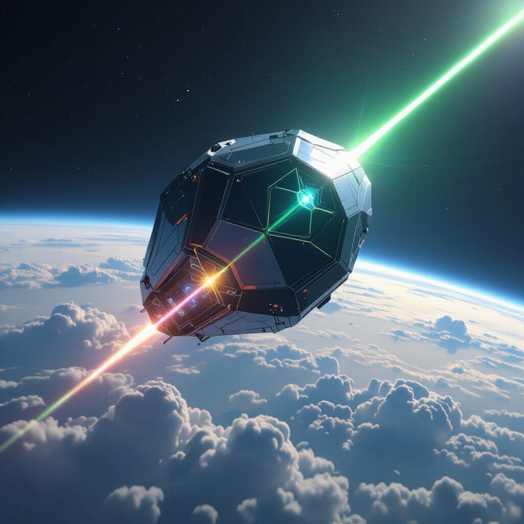 Alien Satellite Orbits Earth, Emitting Laser Beam