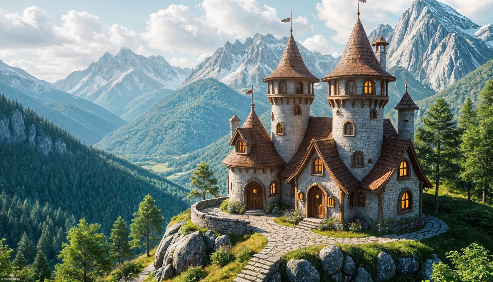 Whimsical Elvish Cottages on Mountaintop