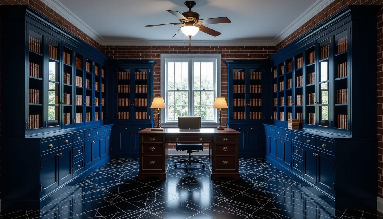 Victorian Working Room with Dark Blue Cabinets