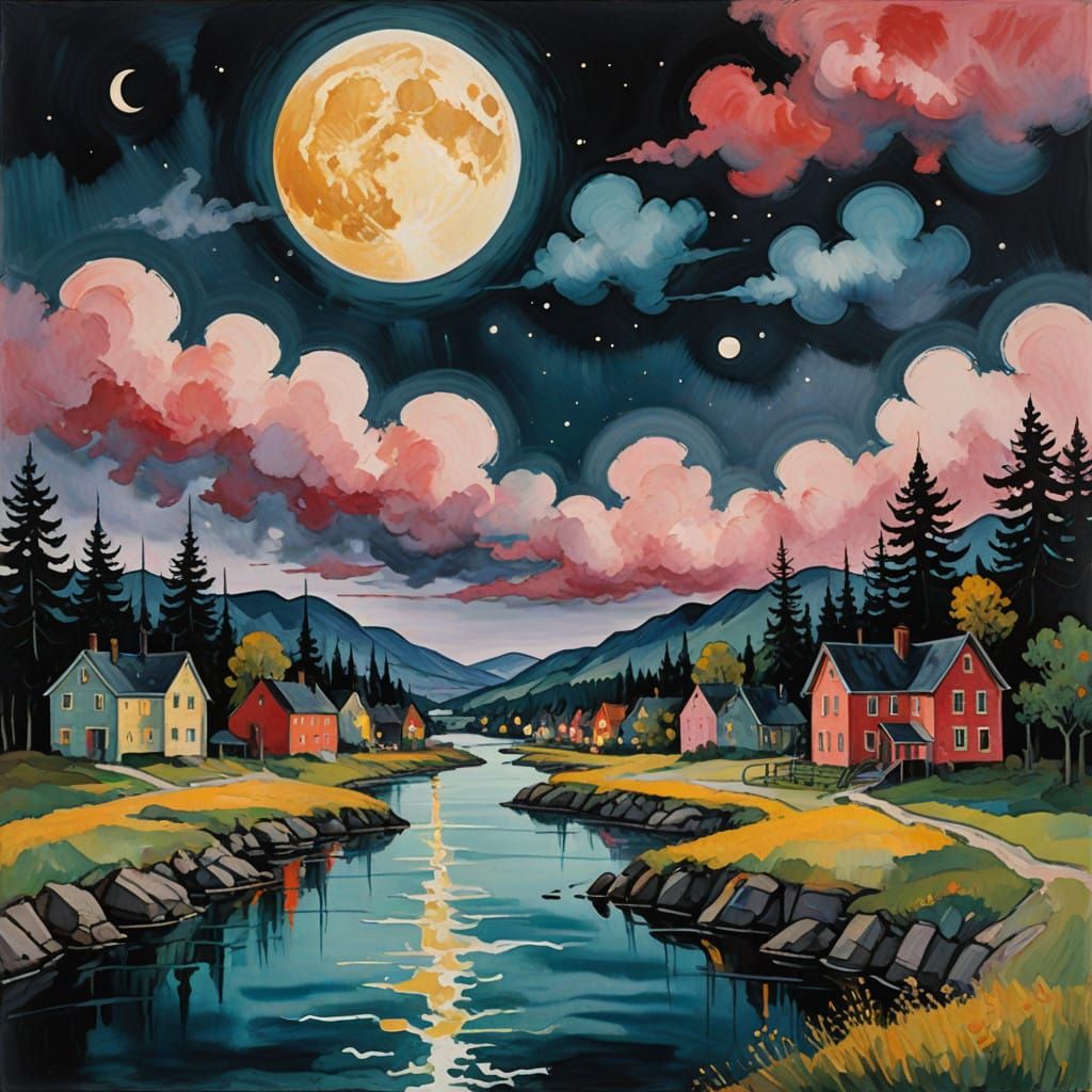 Majestic Moonlit Shrimp in Whimsical Night Sky