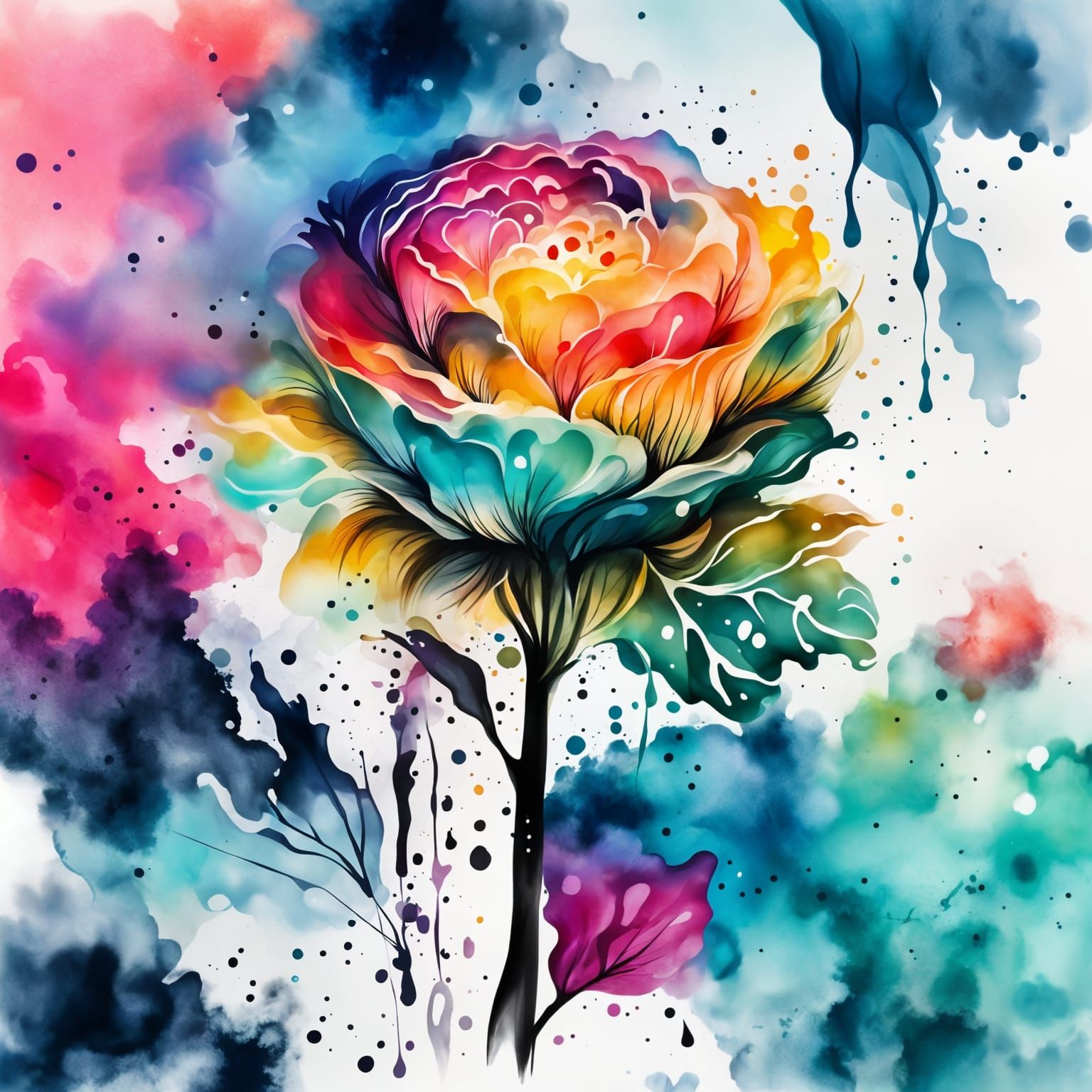 Colorful Ink Drawing in Cool Tones