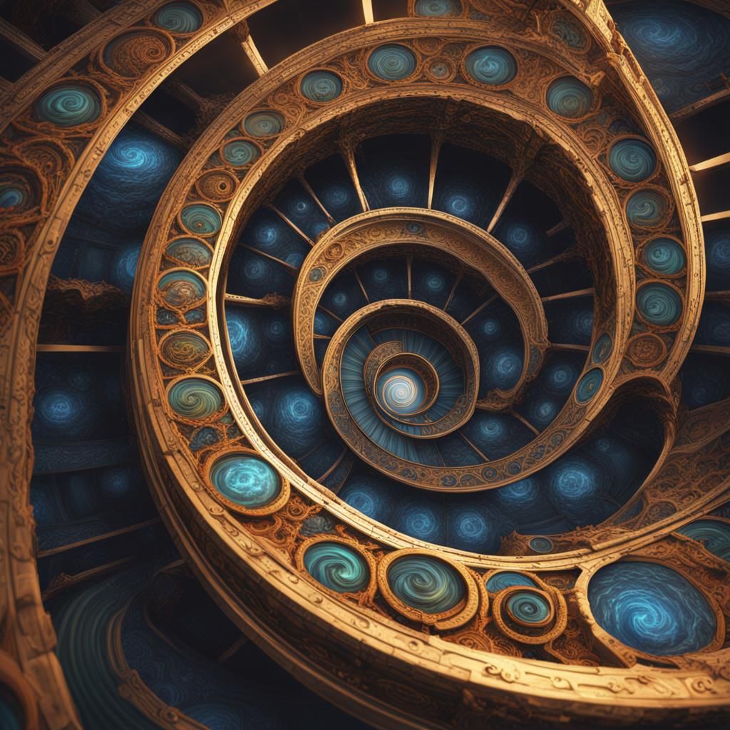 Detailed Fibonacci Spiral Matte Painting in Deep Color