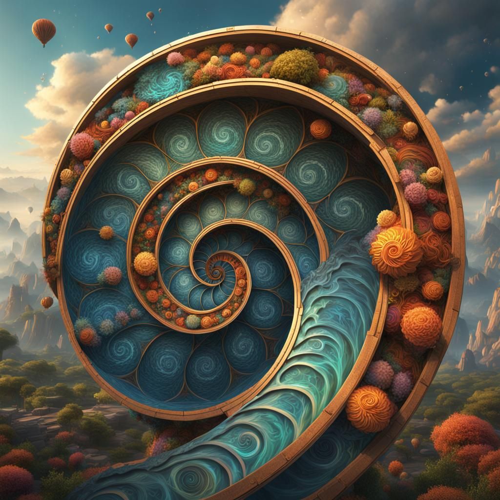Intricate Fibonacci Spiral of Life in Deep Color