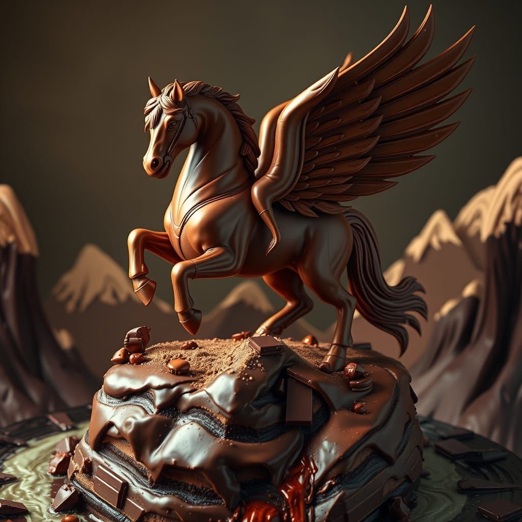 Chocolate Pegasus on Fudge Mountain: Hyperrealistic Art