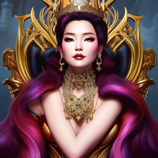 Evil Queen on Throne: Hyperdetailed Portrait