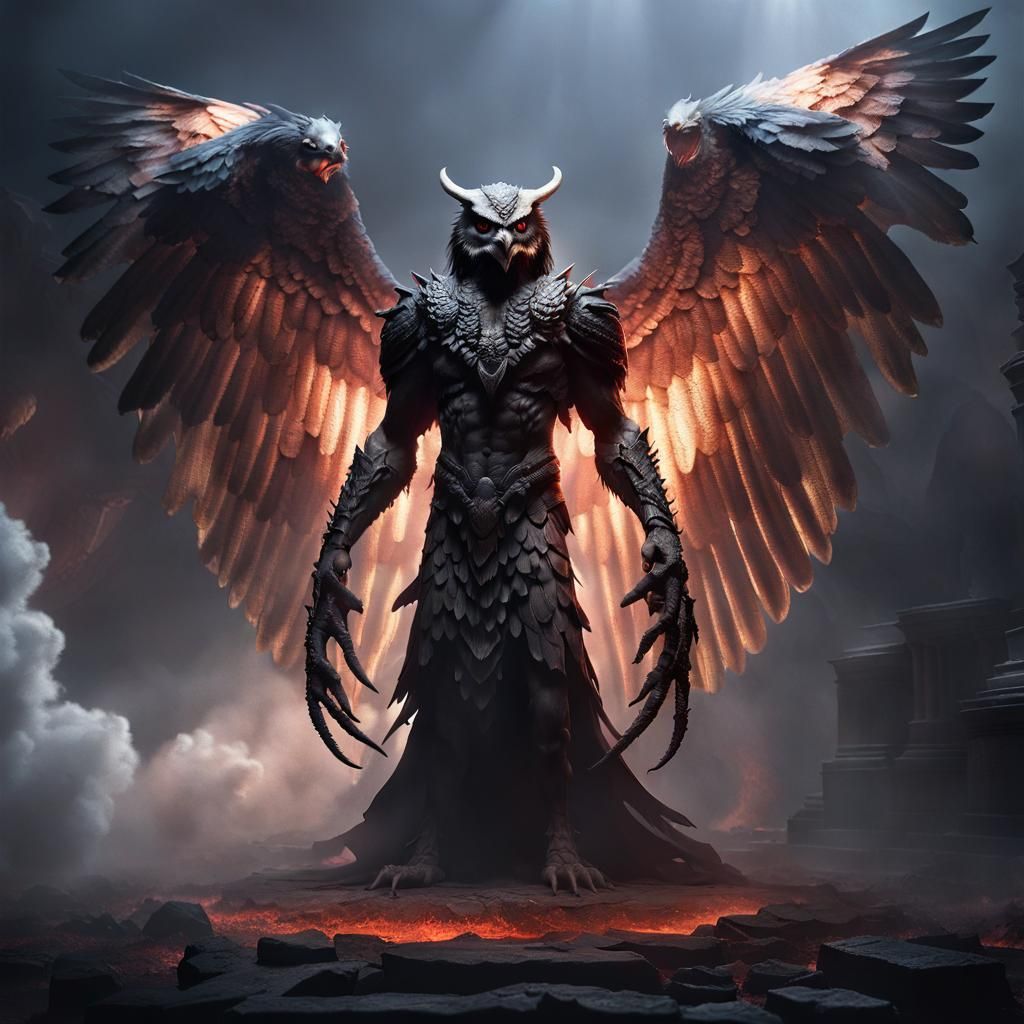 Lovecraftian Owl Demon Prince in Giger-esque Style