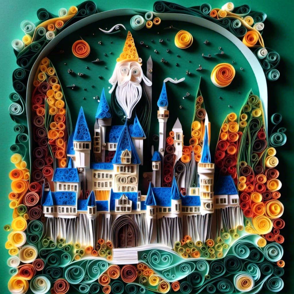 Albus Dumbledore Paper Quilling Art with Hogwarts