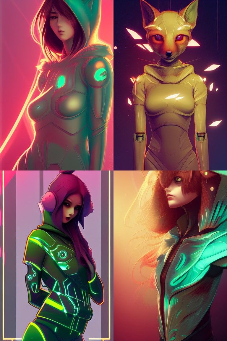 Robotic Fox Girl Portrait in Digital Art Style