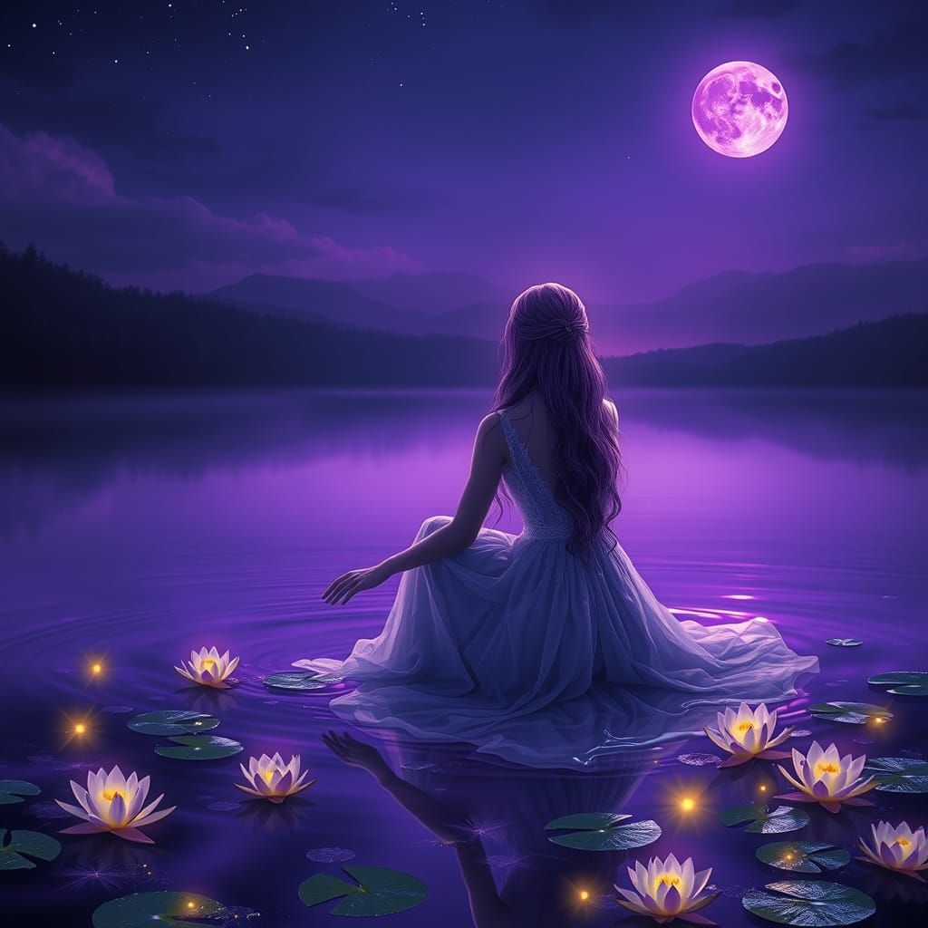 Mystical Evening by the Lake in Purple Hues
