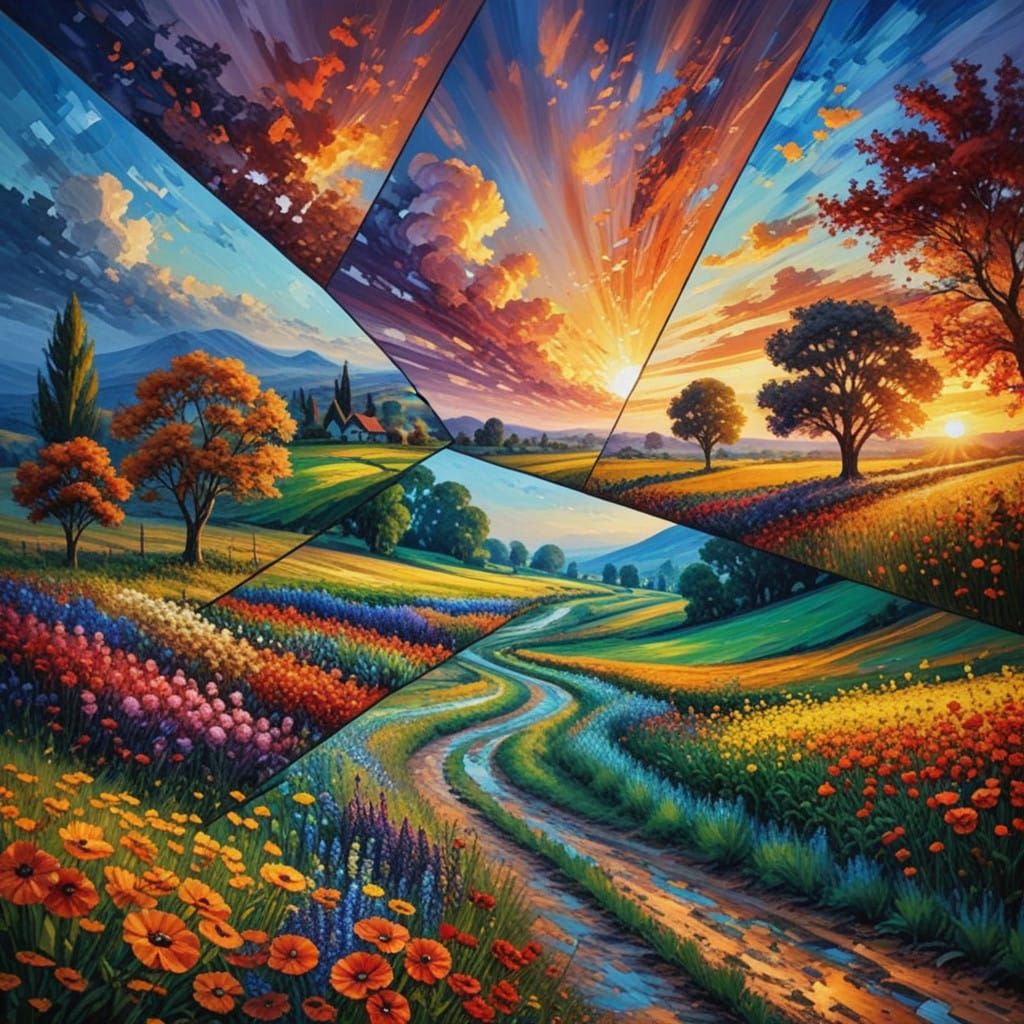 Impasto Sunset Meadow Mosaic