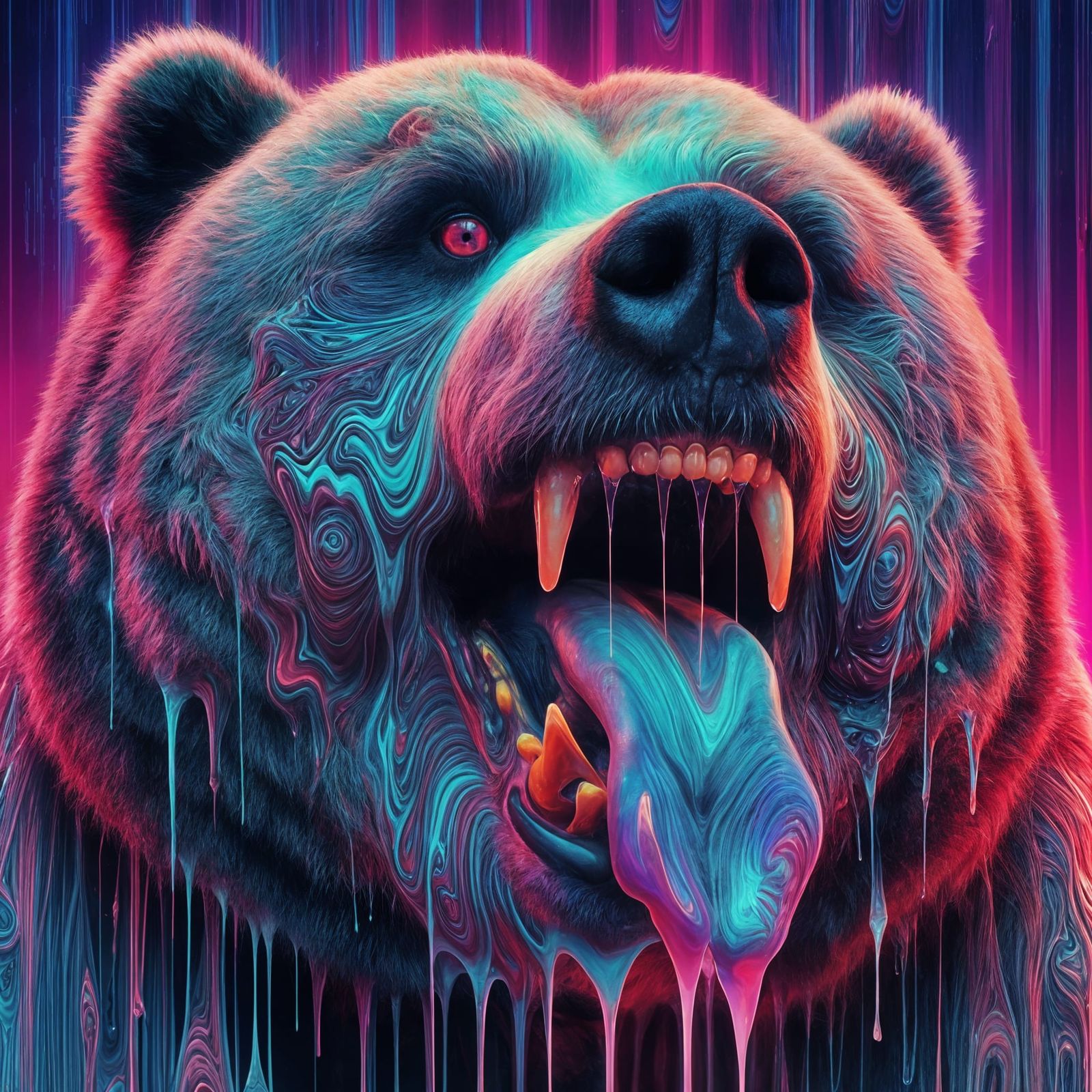 Psychedelic Portrait of a Melting Holographic Bear