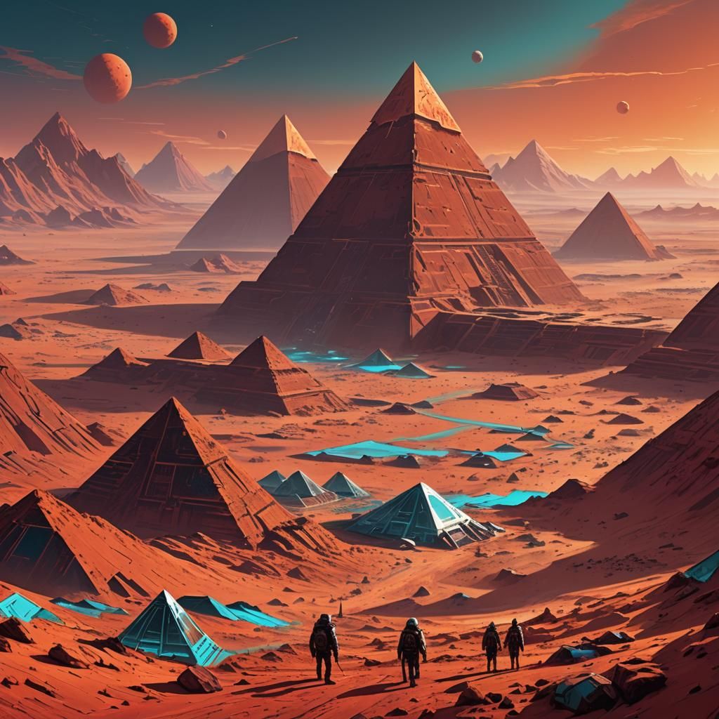 Martian Pyramids in Dystopian Sci-Fi Landscape