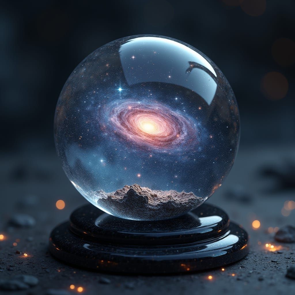 Cosmic Galaxy in Crystal Glass Orb, Hyperrealistic Art