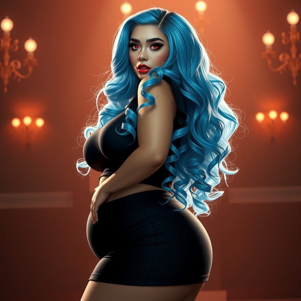 Curvy Woman with Blue Curls, Digital Art