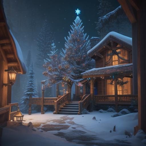 Majestic Christmas Tree on a Winter Porch