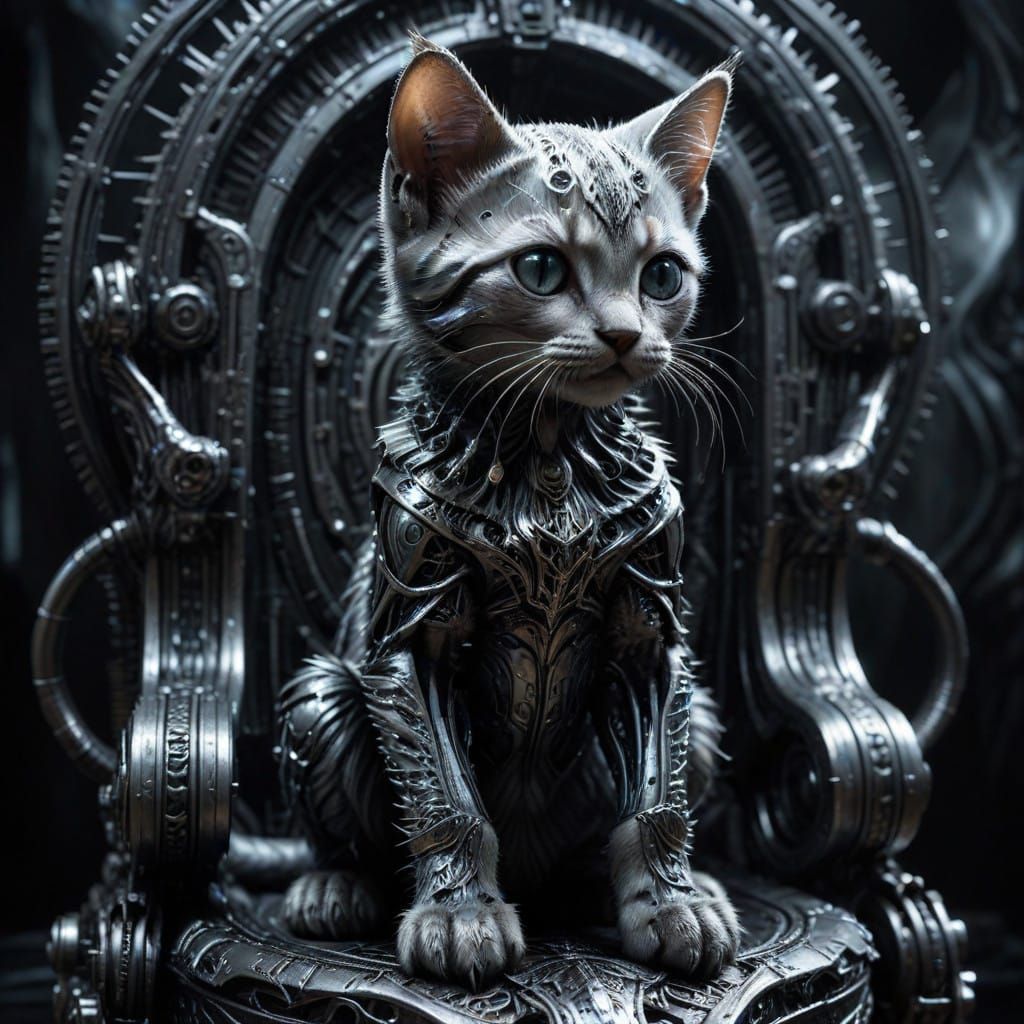 Regal Kitten in Dark Cyberpunk Aesthetic
