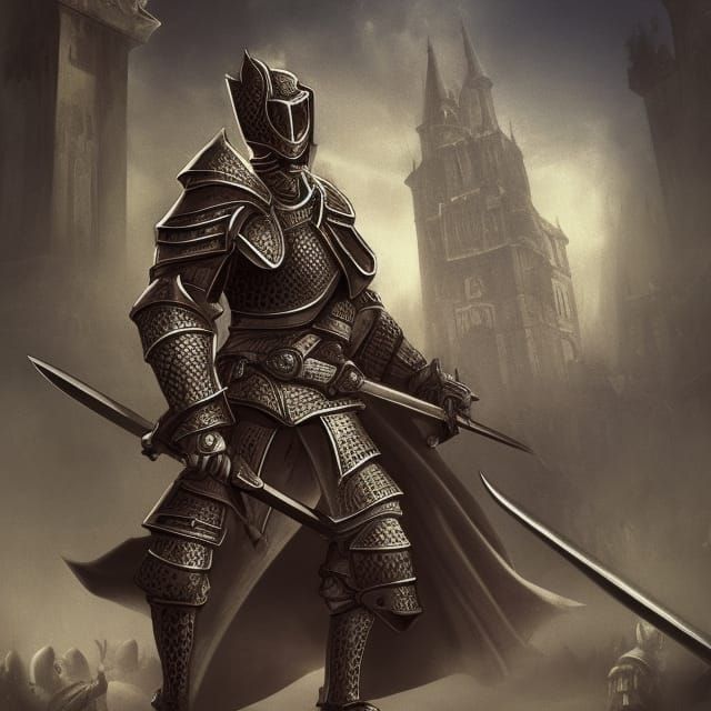 Hyperrealistic Black Knight at Medieval Palace