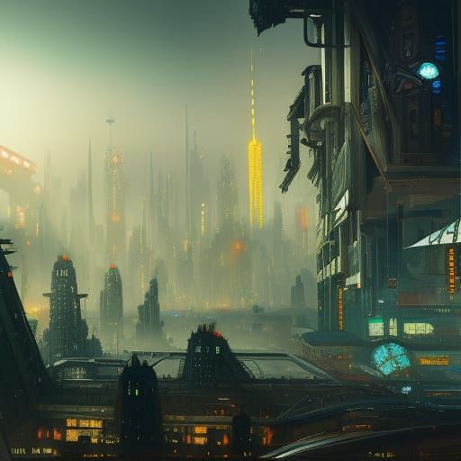 Cyberpunk Insect in Fantastical Cityscape