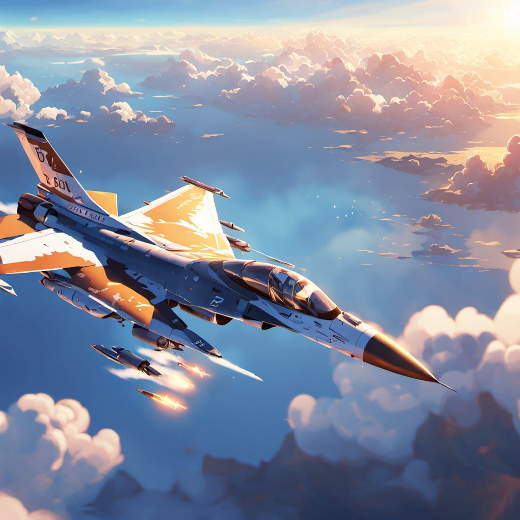 F-16 Fighter Jet in Anime-Inspired Concept Art Style