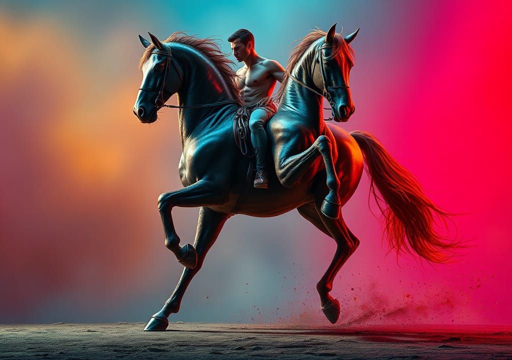 Hyperrealistic Man-Horse Hybrid in Dynamic Mid-Shot